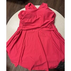 Cocopear Red Swimsuit Swim Dress With Shorts Under Size Large Crisscross Back